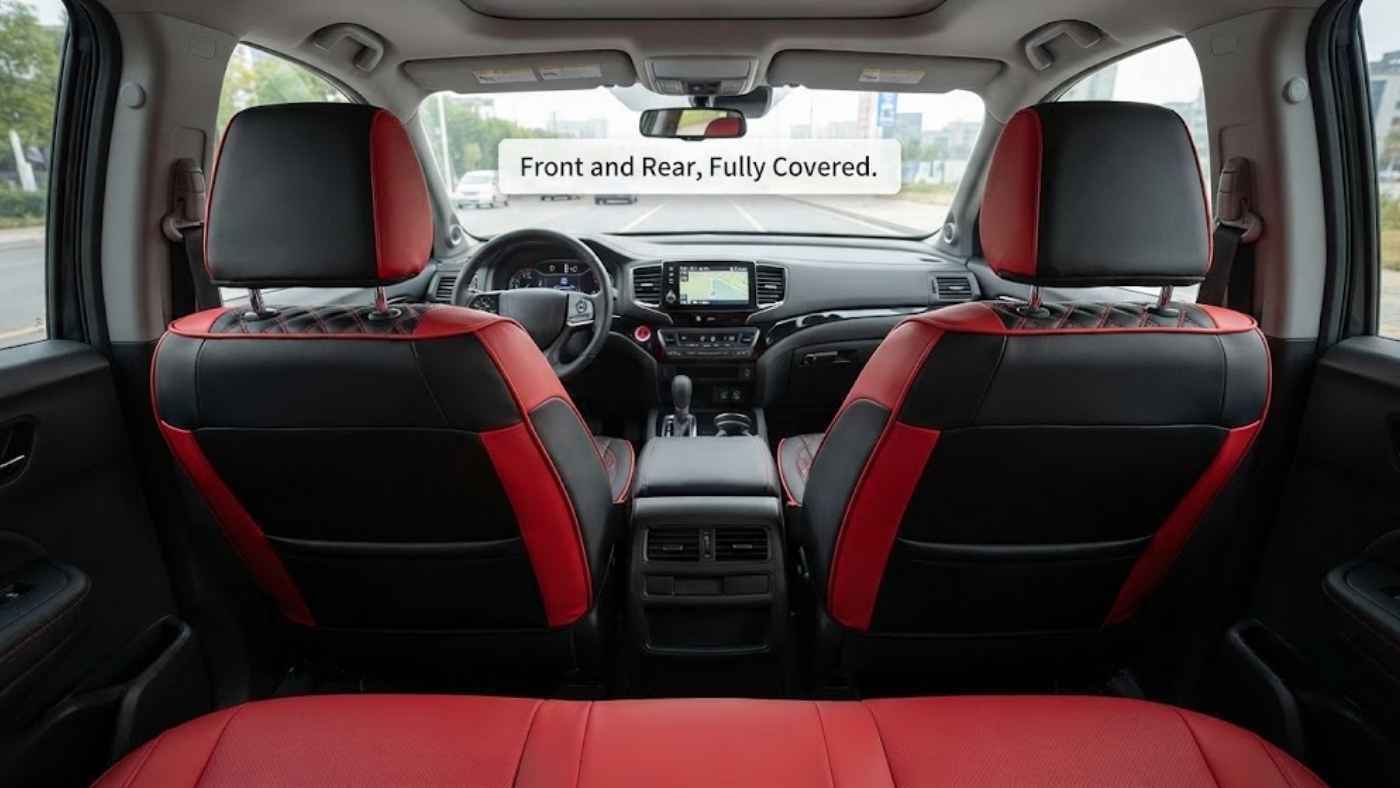 Perforated eco-leather seat cover fitted over the heated and ventilated seat of a 2027 Silverado 1500 High Country