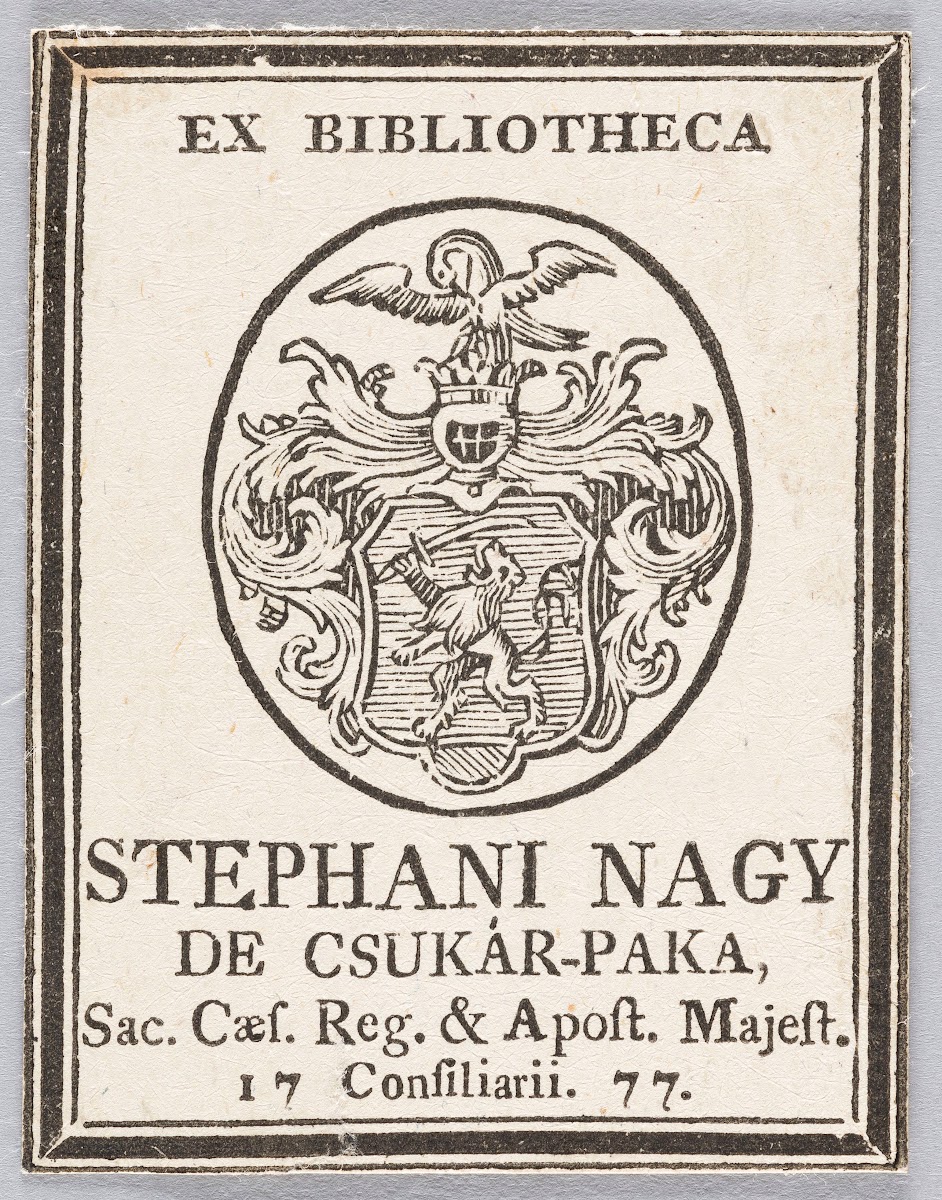 Bookplate Ex Bibliotheca Stephani Nagy de Csukar Paka Sac Caes Reg  Apost Majest