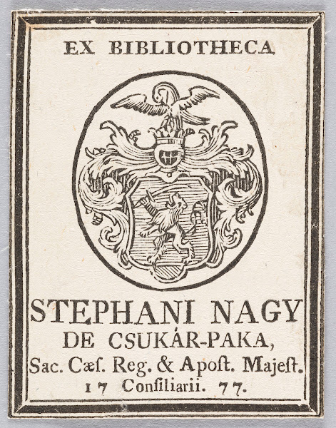 Bookplate Ex Bibliotheca Stephani Nagy de Csukar Paka Sac Caes Reg  Apost Majest