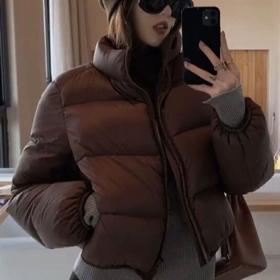 Women's Down Jacket, Short, White Duck Down, Stand-Up Collar