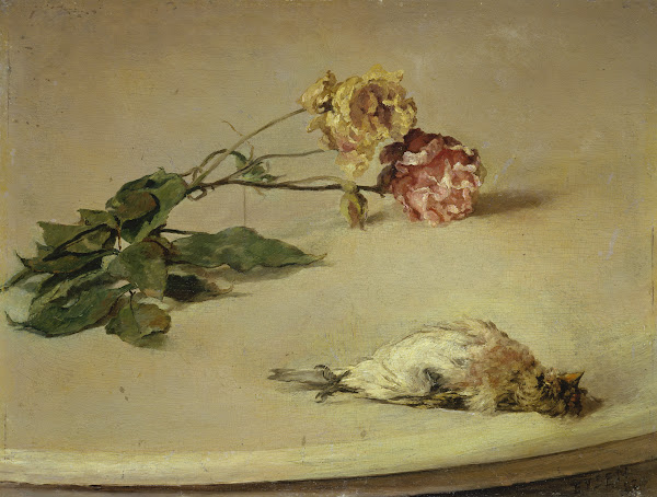 Dead Bird and Two Roses on a Table Board 1882