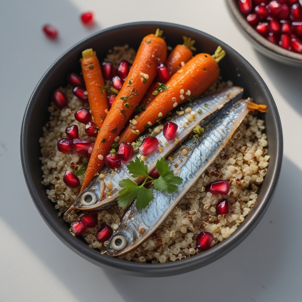 Final Moroccan-Spiced Sardine Power Bowl with Golden Quinoa & Pomegranate