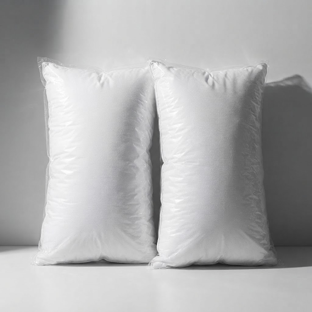 Set de dos almohadas blancas del mismo modelo, vista frontal