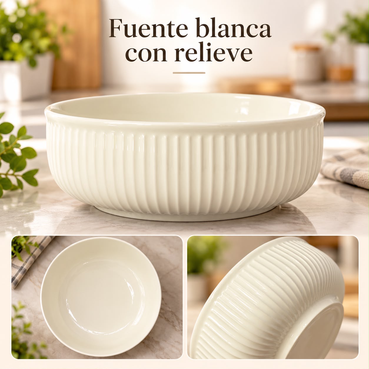 Bowl de cerámica acanalado blanco