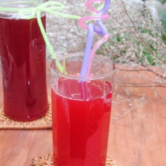 Khi dùng cho đầy đá viên vào ly, rót ít siro mận vào rồi rót thêm soda vào đầy ly, khuấy đều lên.