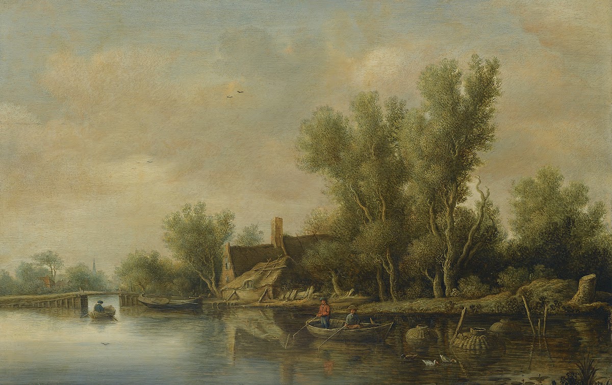 A River Estuary With Two Peasants Fishing In A Rowing Boat Near A Farmhouse 1631