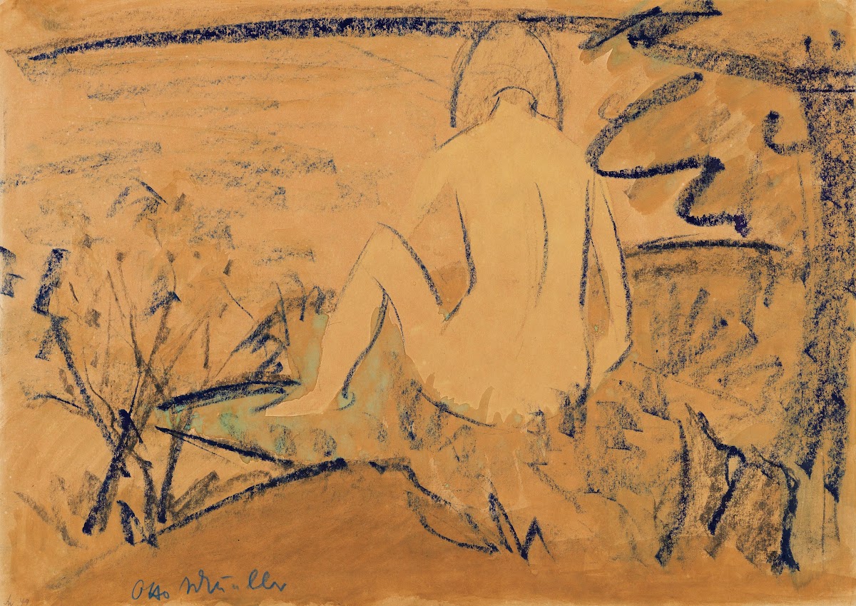 Sitzender Rückenakt am Ufer ca 1925