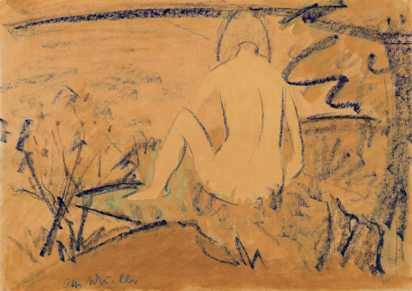 Sitzender Rückenakt am Ufer ca 1925
