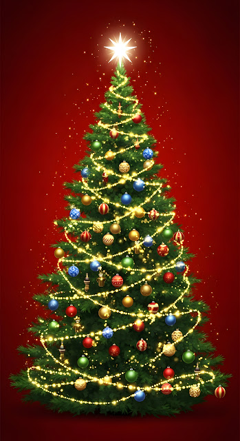 Sparkling Christmas Tree Red Festive Ornament Display - Free mobile Wallpaper