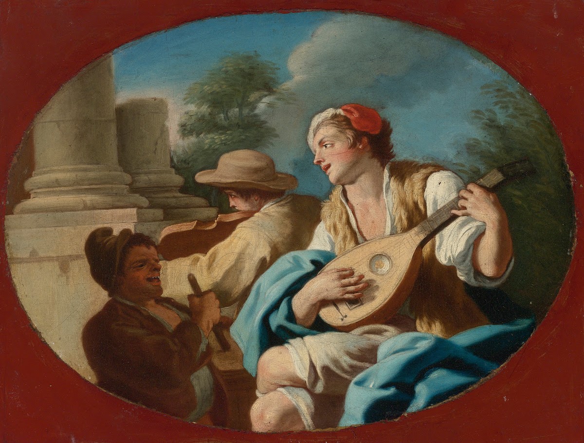 A Young Man Playing The Lute With Others Playing A Violin And A Rommelpot