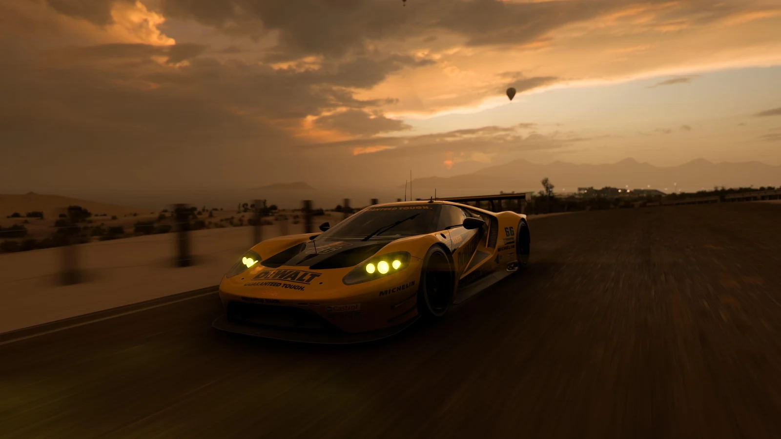 Ford GT Race Car at Sunset - Video Game Screenshot 4K Wallpaper (3840x2160)