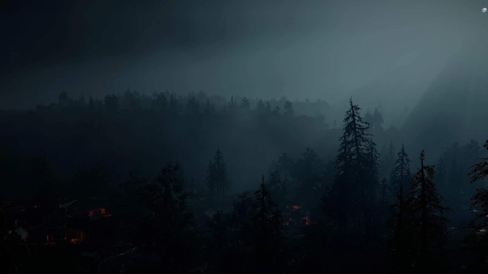 Misty Night Forest Landscape - Game Photography 4K Wallpaper (3840x2160)