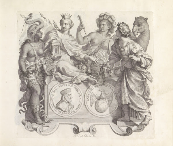 Portret van Francesco Barbarigo en de personificaties van Afrika Europa Amerika