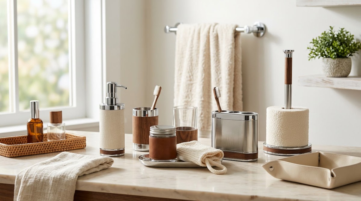 How to Warm Up Chrome Bathroom Accessories With Natural Wood - small apartment chrome furniture measured beside warm wood storage