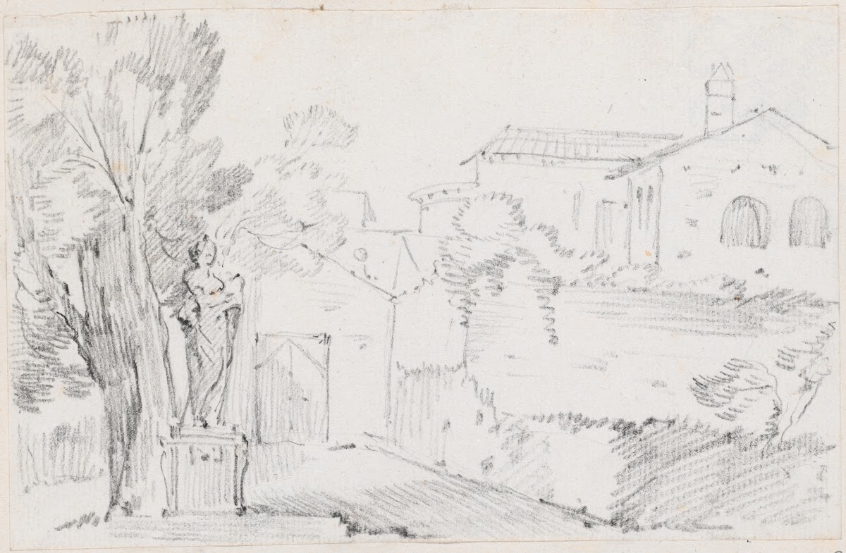 Corner of an Italian Garden with a Church Beyond 1744 1750