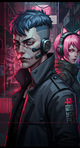 Cyberpunk Street Duo with Stitches and Neon Cat Ears