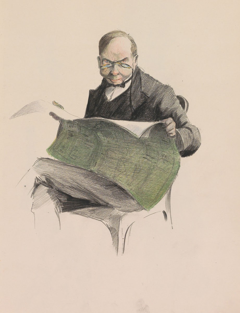 Man reading newspaper in a chair 1917 1919