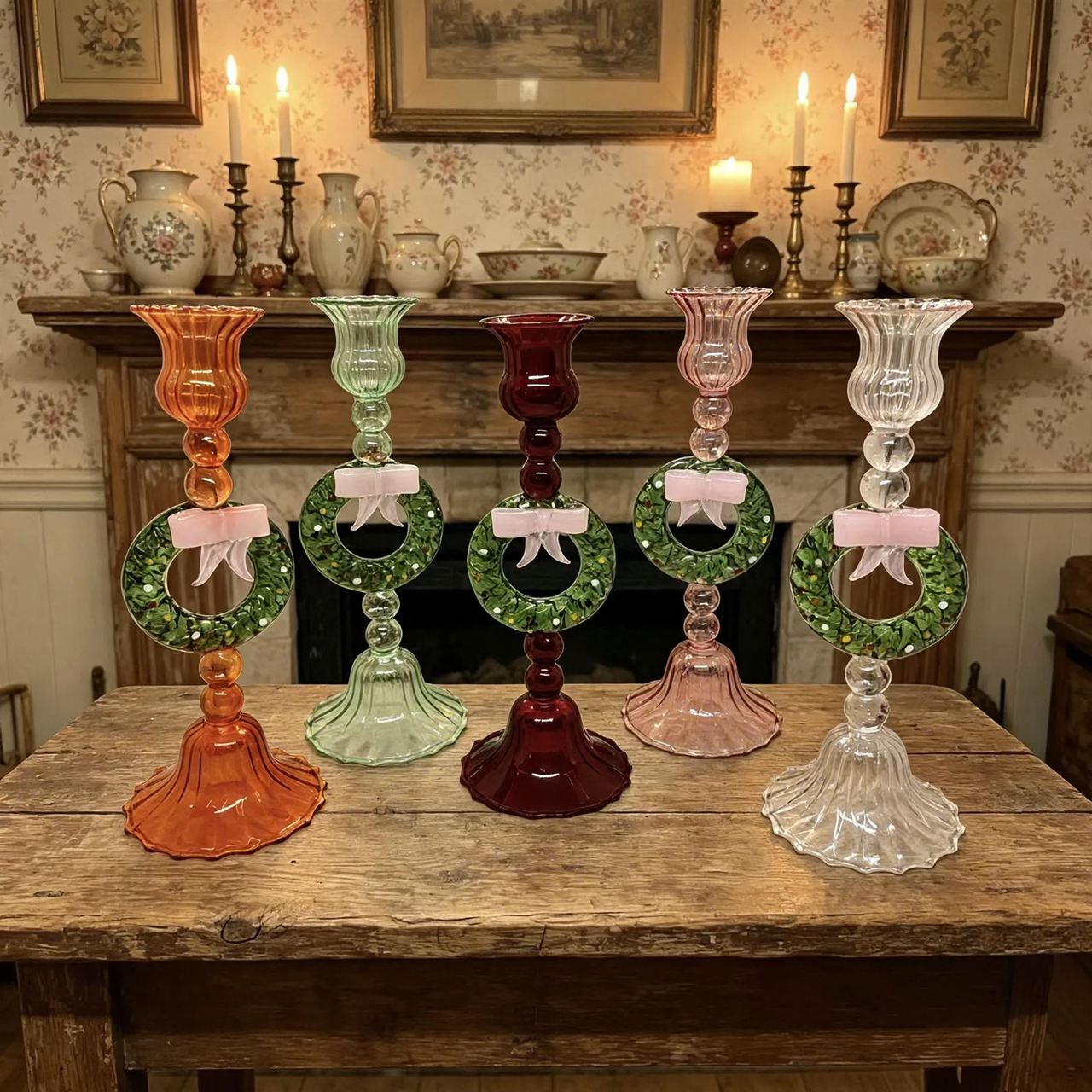 Christmas glass candle holder, mouth-blown