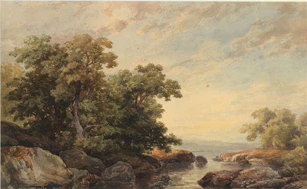 A lakeshore in the evening