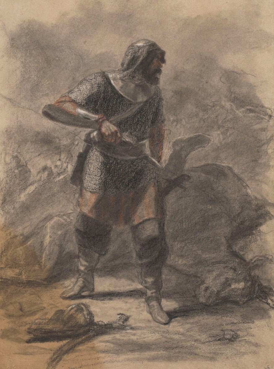 Armoured Companion with a Battle in the Background 1863