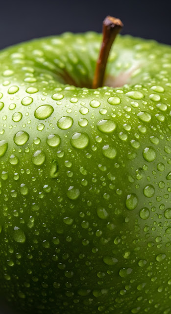 Crisp Green Apple Macro with Glistening Water Droplets - Free mobile Wallpaper
