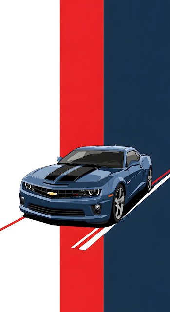 Blue Chevrolet Camaro Muscle Car Graphic Illustration Art - Free mobile Wallpaper