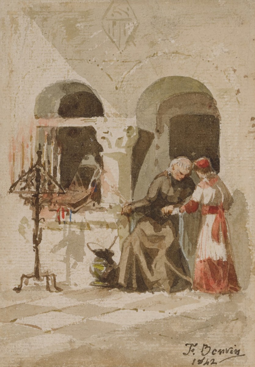 A seated monk with a standing acolyte 1842