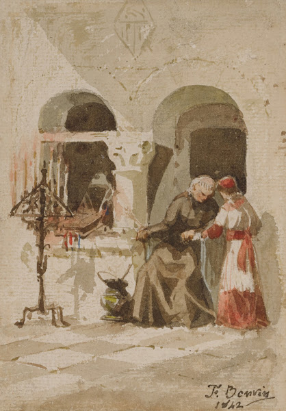 A seated monk with a standing acolyte 1842