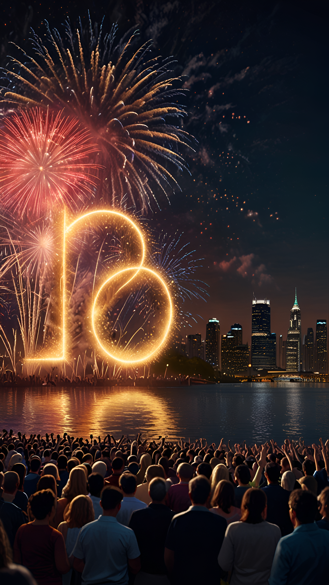 Crowd Celebrates with Fireworks Forming Number 18 - Free 4K mobile Wallpaper