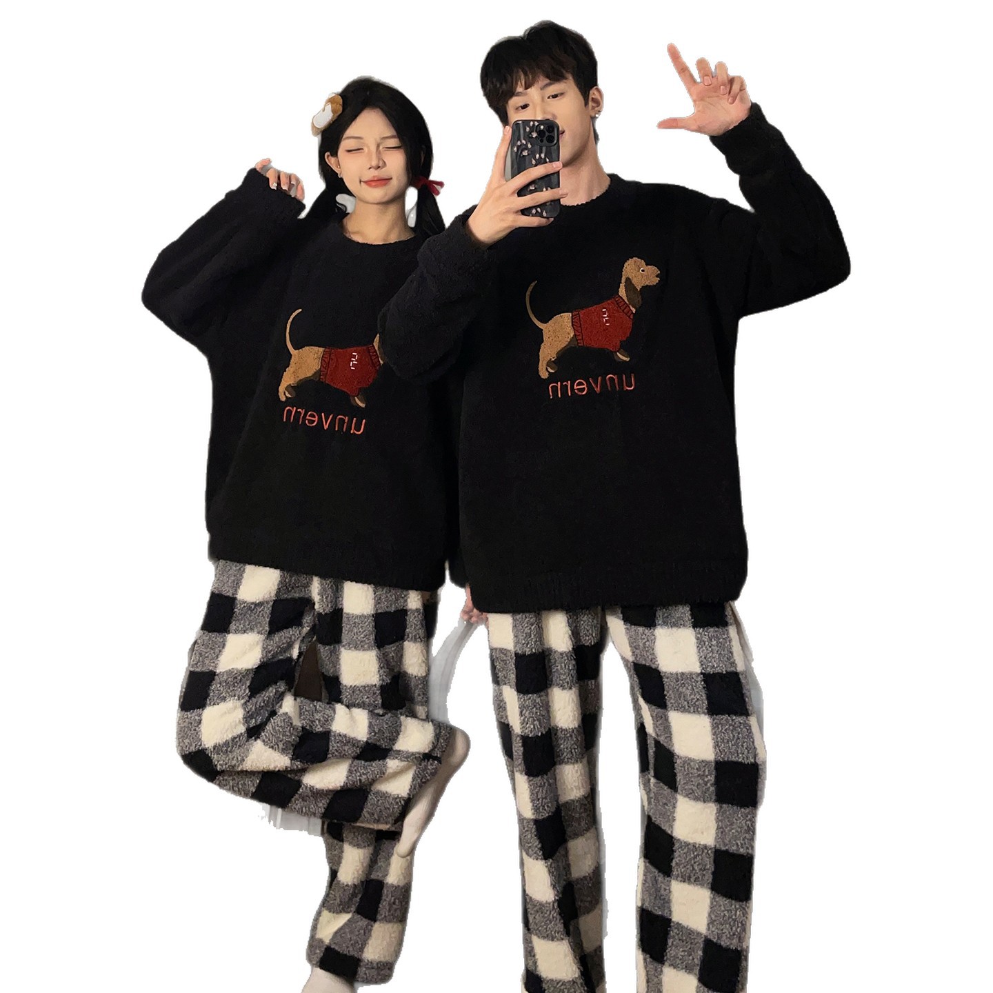 Fluffy couple's pajama set made of coral fleece
