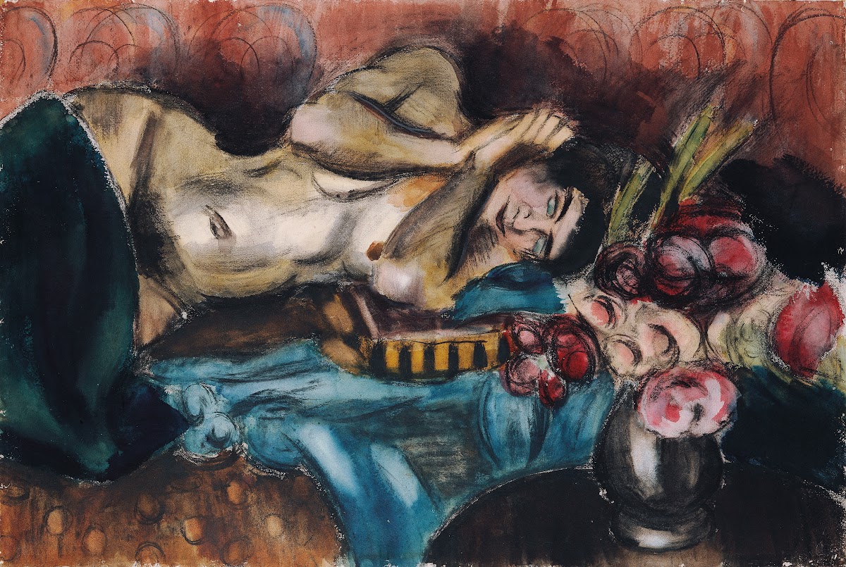 Halbakt Mit Rosenstrauß 1920