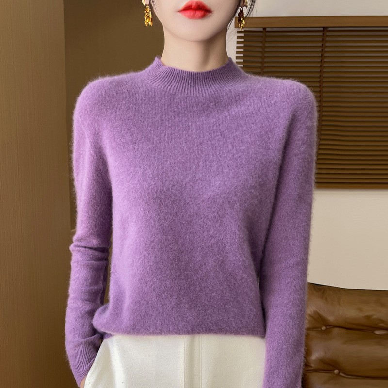 Women's Wool Sweater with Stand-Up Collar made of Pure Wool