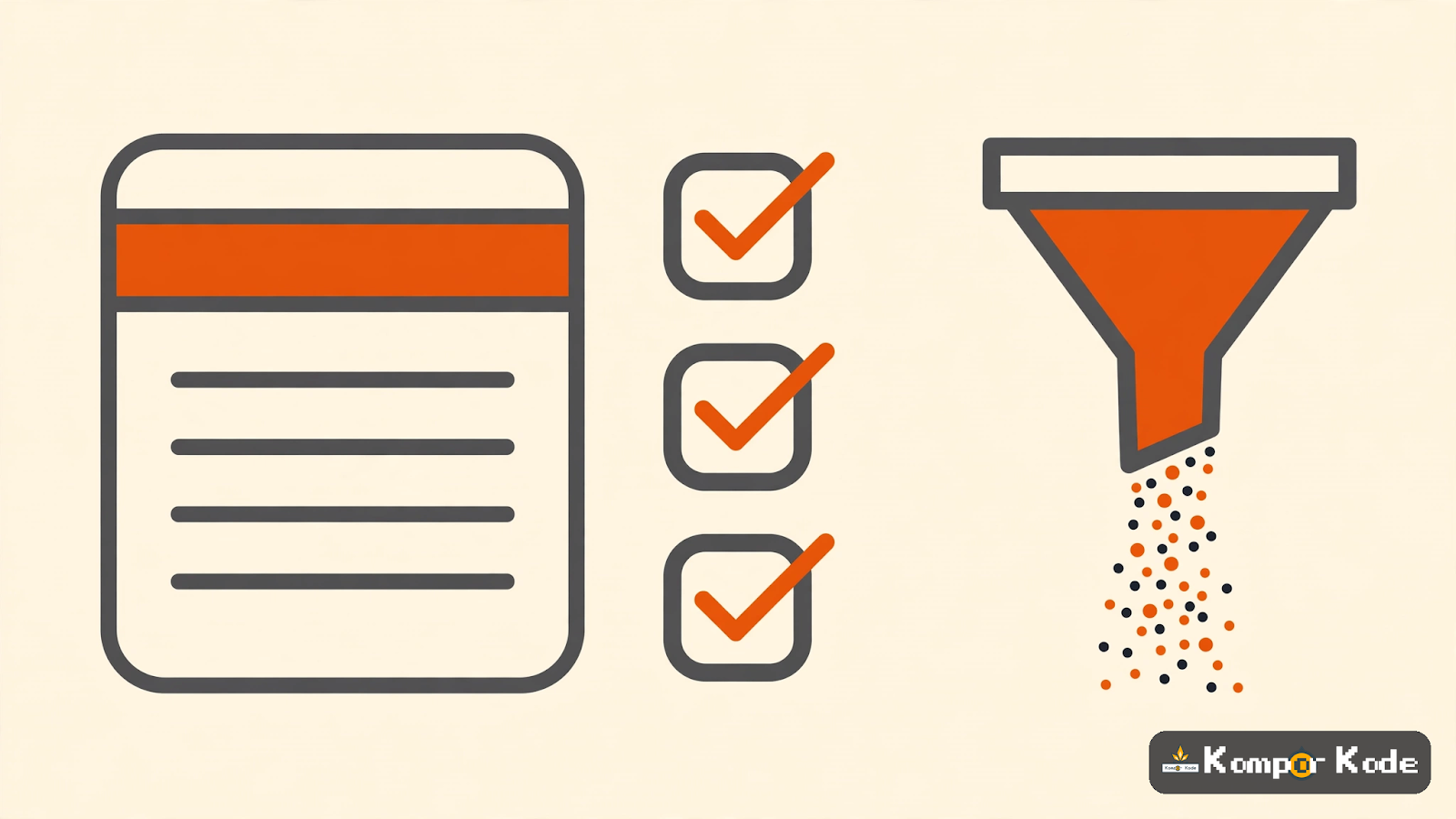 Ilustrasi dokumen README rapi dengan checklist dan filter gitignore