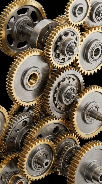 Abstract 3D Clockwork Gears in Brushed Titanium - Free mobile Wallpaper