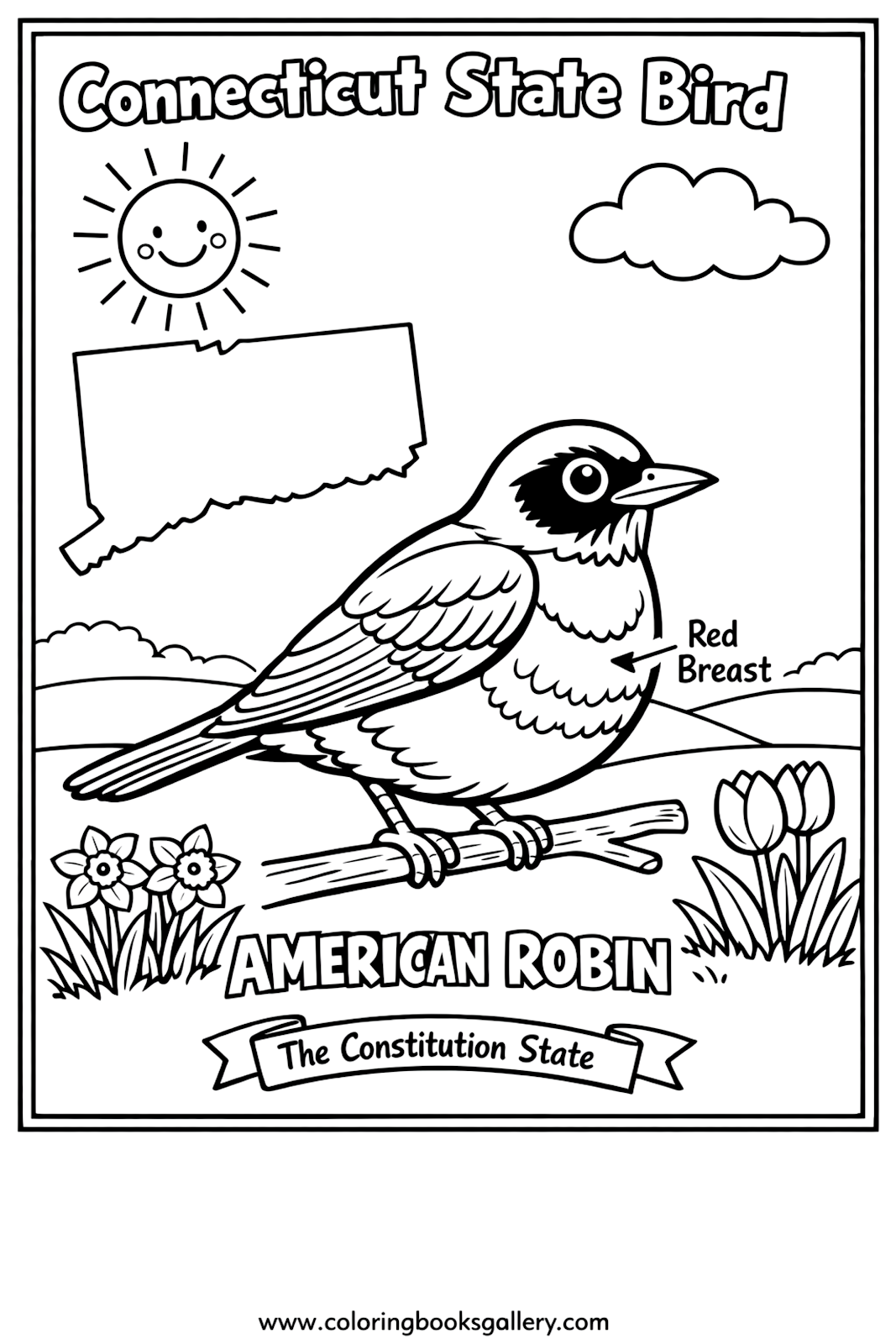 Connecticut State Bird – Simple Educational Printable Coloring Page for Kids – printable coloring page