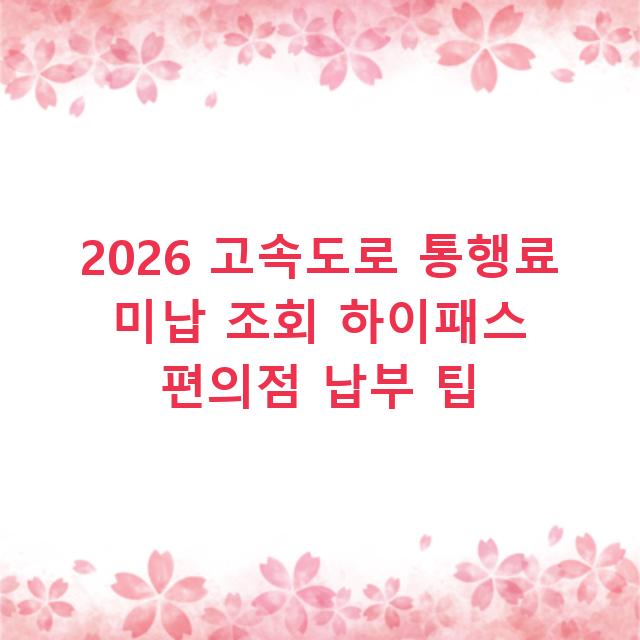 2026 고속도로 통행료 미납 조회 하이패스 편의점 납부 팁