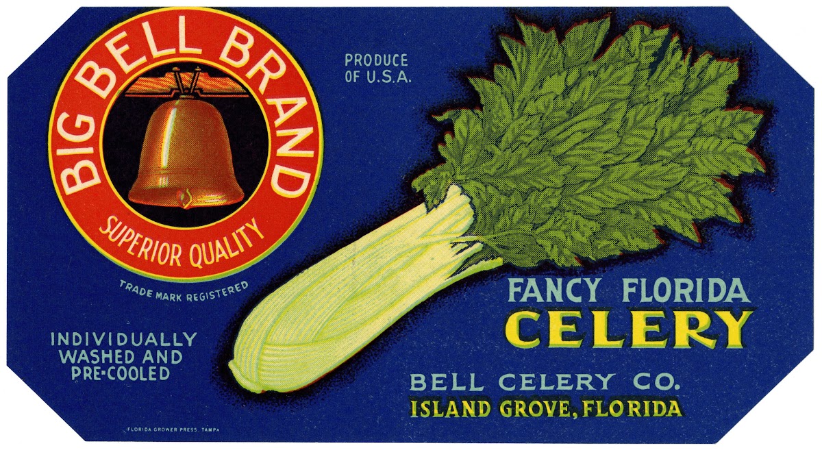 Big Bell Brand Fancy Florida Celery Label 1930 1950