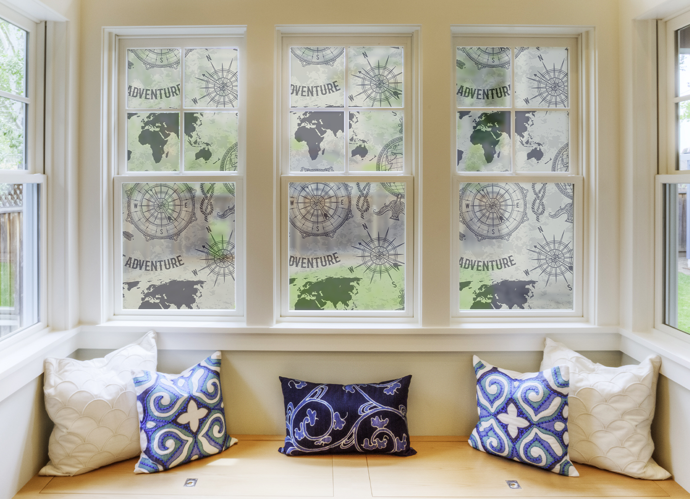 Privacy window film frosted adventure map compass