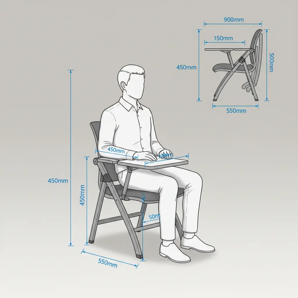 Spesifikasi standar ukuran kursi kuliah lipat ergonomis