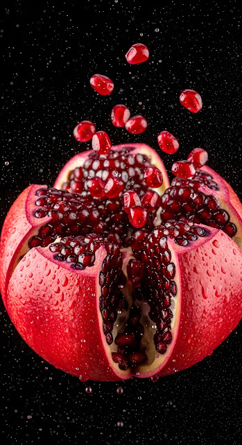 Exploding Pomegranate Seeds Against Dark Background - Free mobile Wallpaper