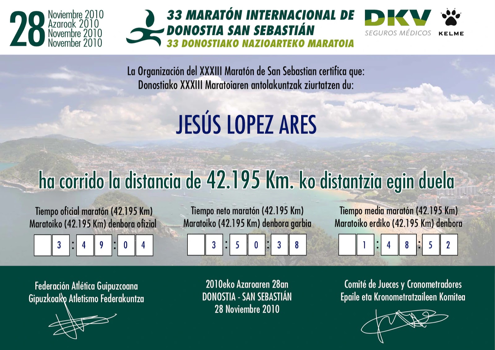 Diploma de MARATON DONOSTI