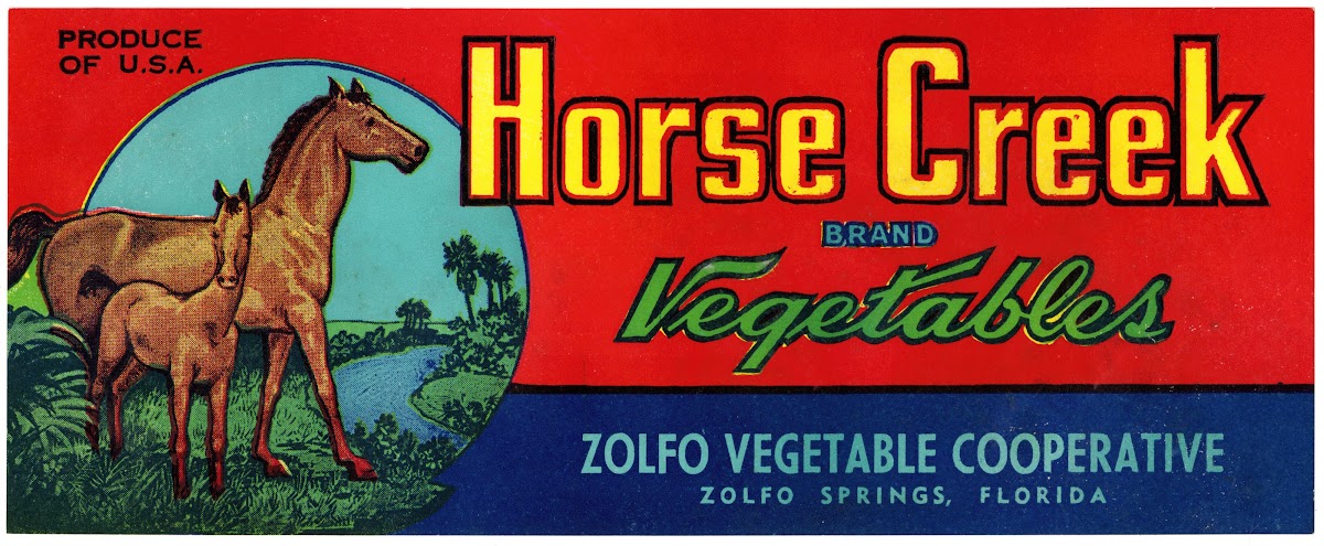 Horse Creek Brand Vegetables Label 1930 1950
