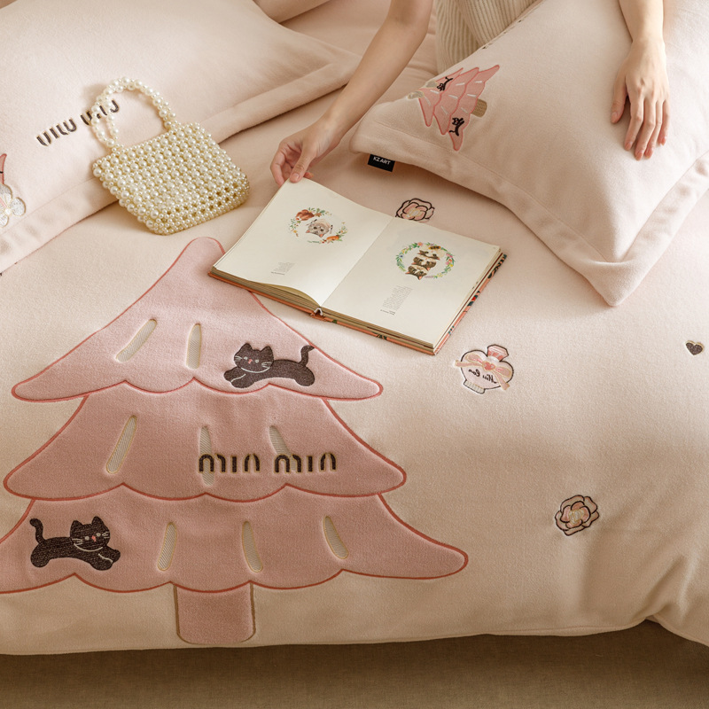 Bettwäsche-Set, Weihnachtsmotiv, 4-teilig, Fleece-Optik