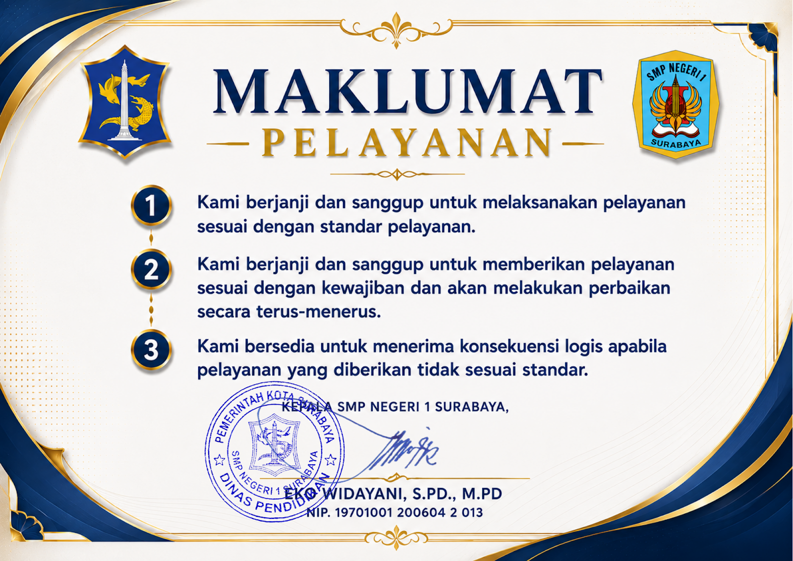 Maklumat Pelayanan TTD Kepala Sekolah