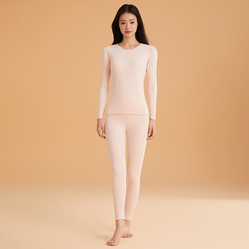 Elastic thermal underwear set for couples, round neck