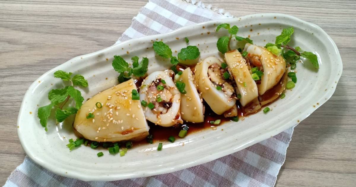 Mực nhồi tôm hấp & sốt Teriyaki