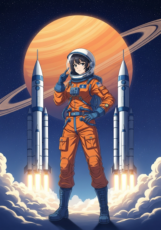 Anime Astronaut and Rockets