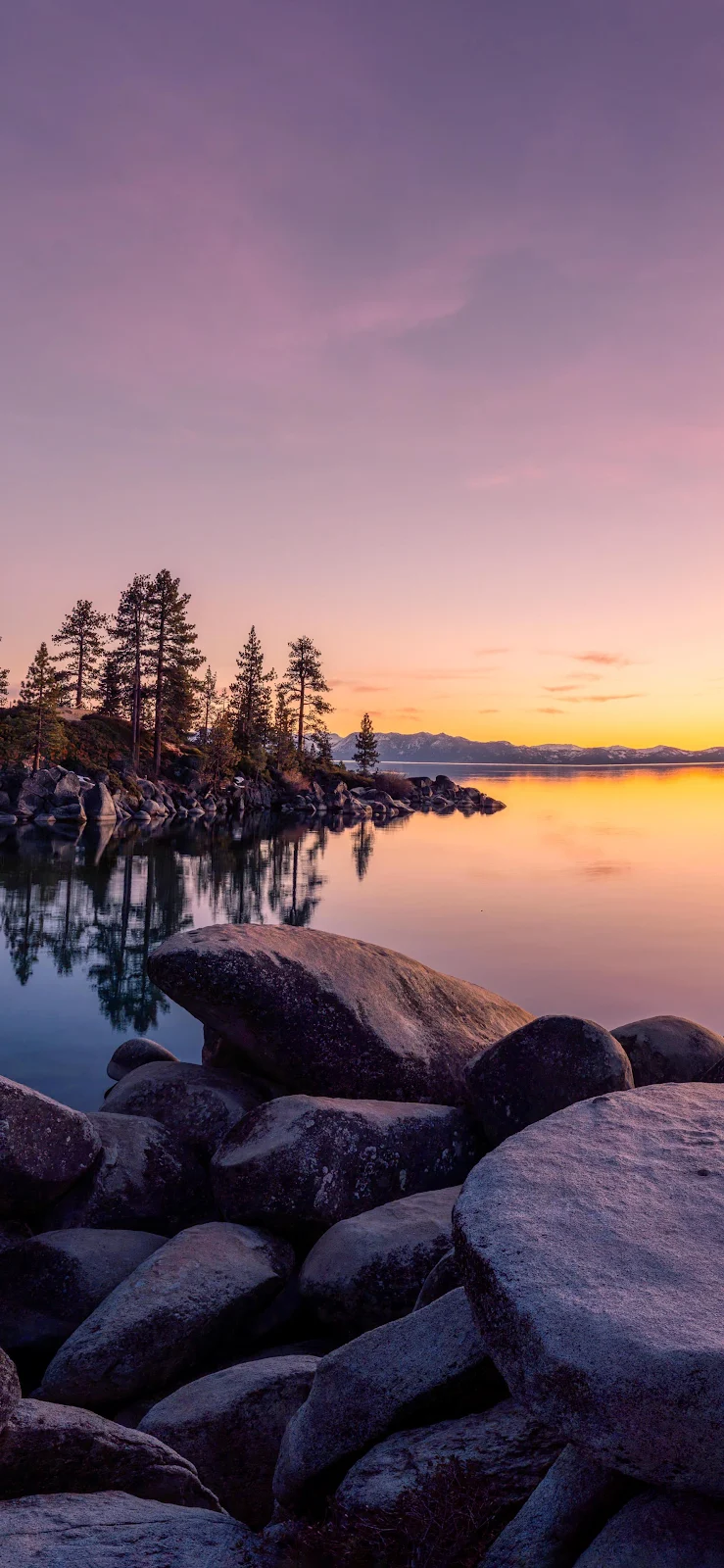 Peaceful Lake Sunset Rocks - Nature Photography 2K iPhone Wallpaper (1776x3847)