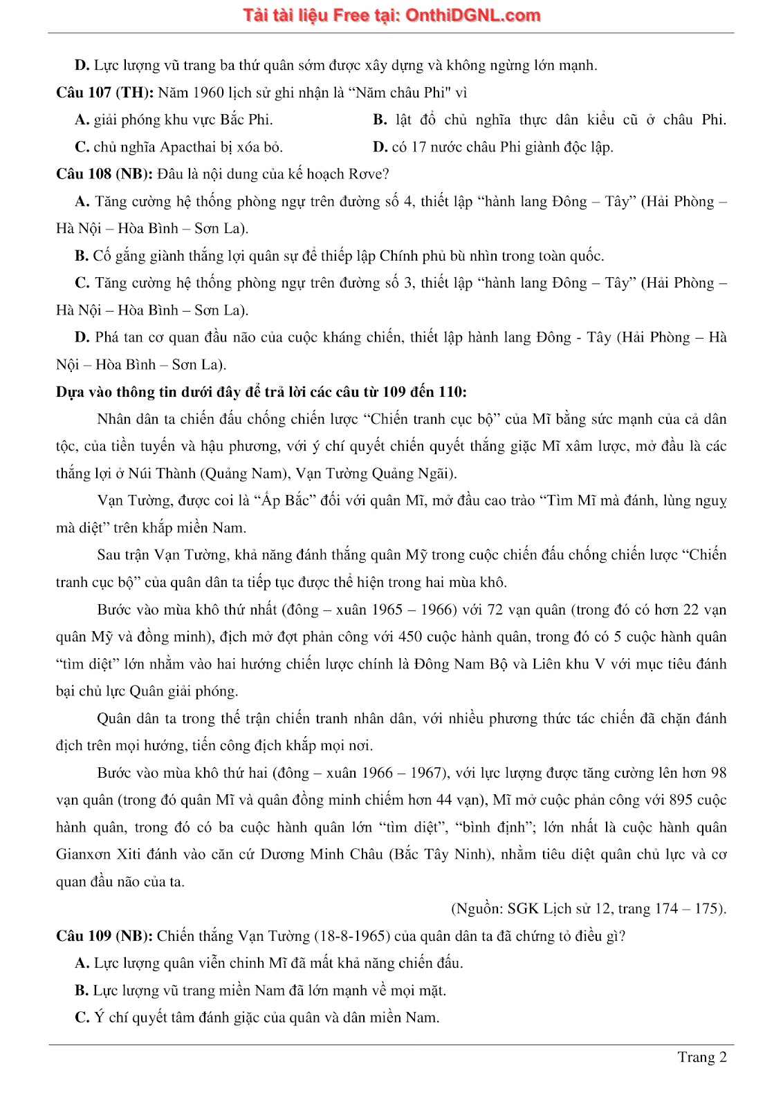 150 bài tập môn Sủ- Ôn thi ĐGNL ĐHQG HN Phần 11