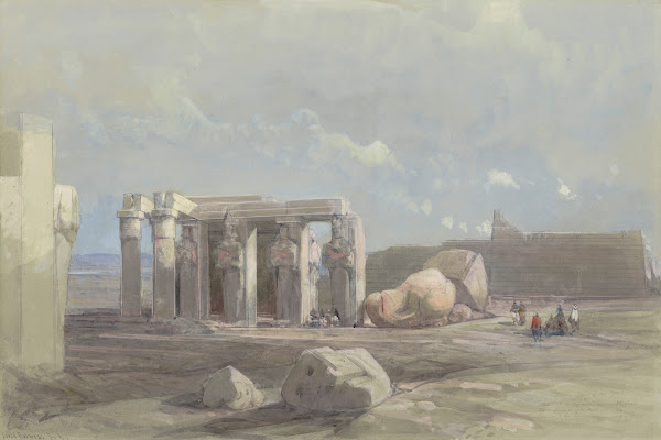 Fragments of a colossal statue at the Memnonium Thebes 1838